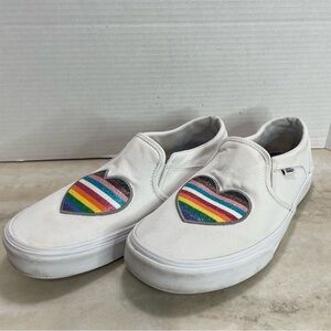 Vans Asher Pride Glitter Heart White Slip-On Shoes Women’s Size 9.5